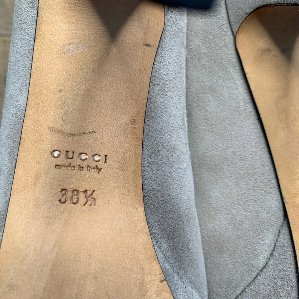 Gucci Suede Closed-Toe Square Platform Stiletto Grey Pump sz 38.5 / 8.5